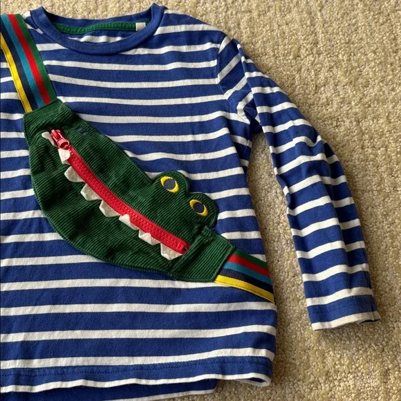 Mini Boden Blue Striped Shirt with Green Crocodile Accent - Picture 5 of 8